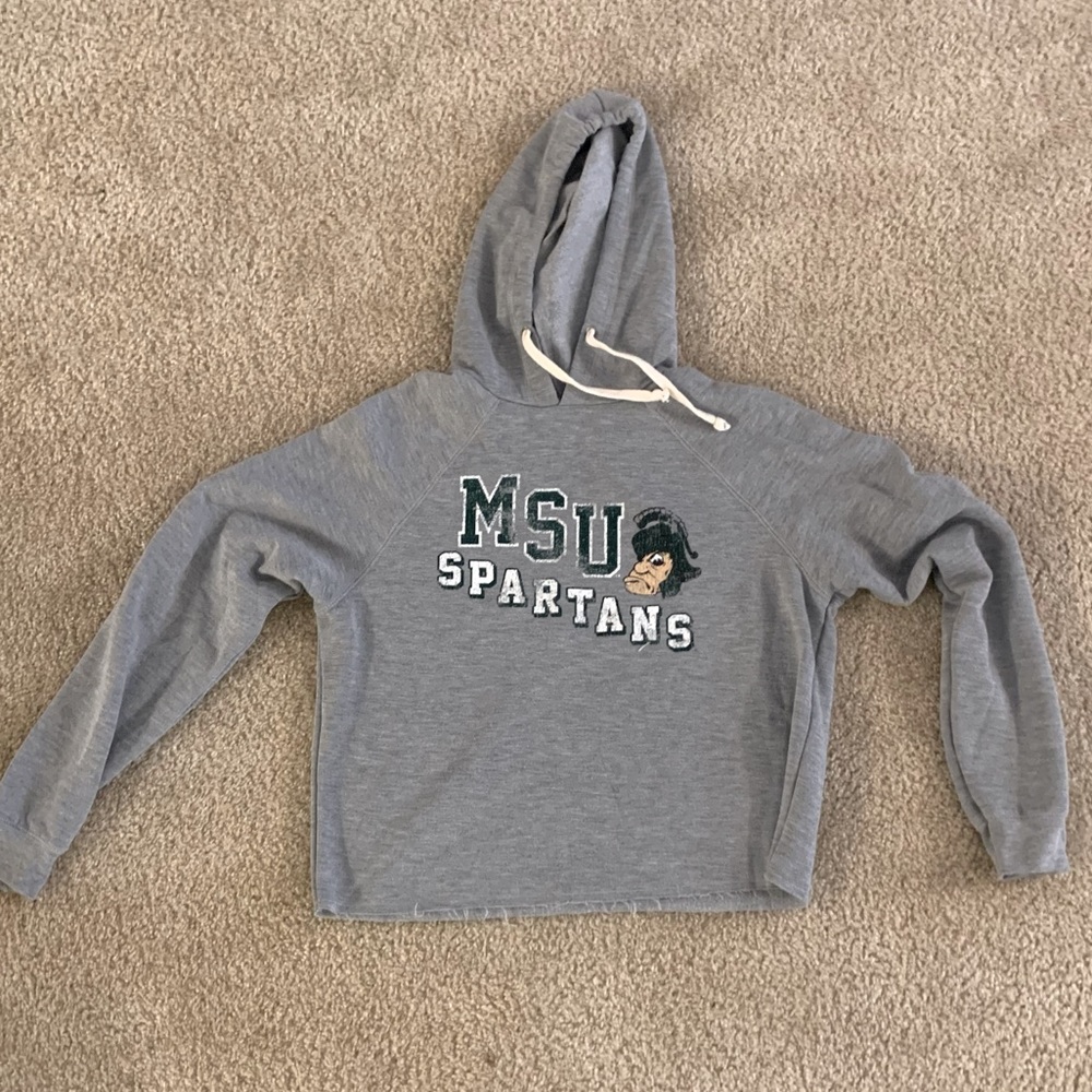 MSU Spartans Gray Crop Hoodie